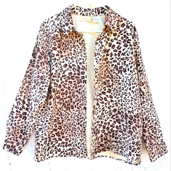 Vintage Cheetah Leopard Print Jacket Shirt Shacket Petite Large - Picture 1 of 6